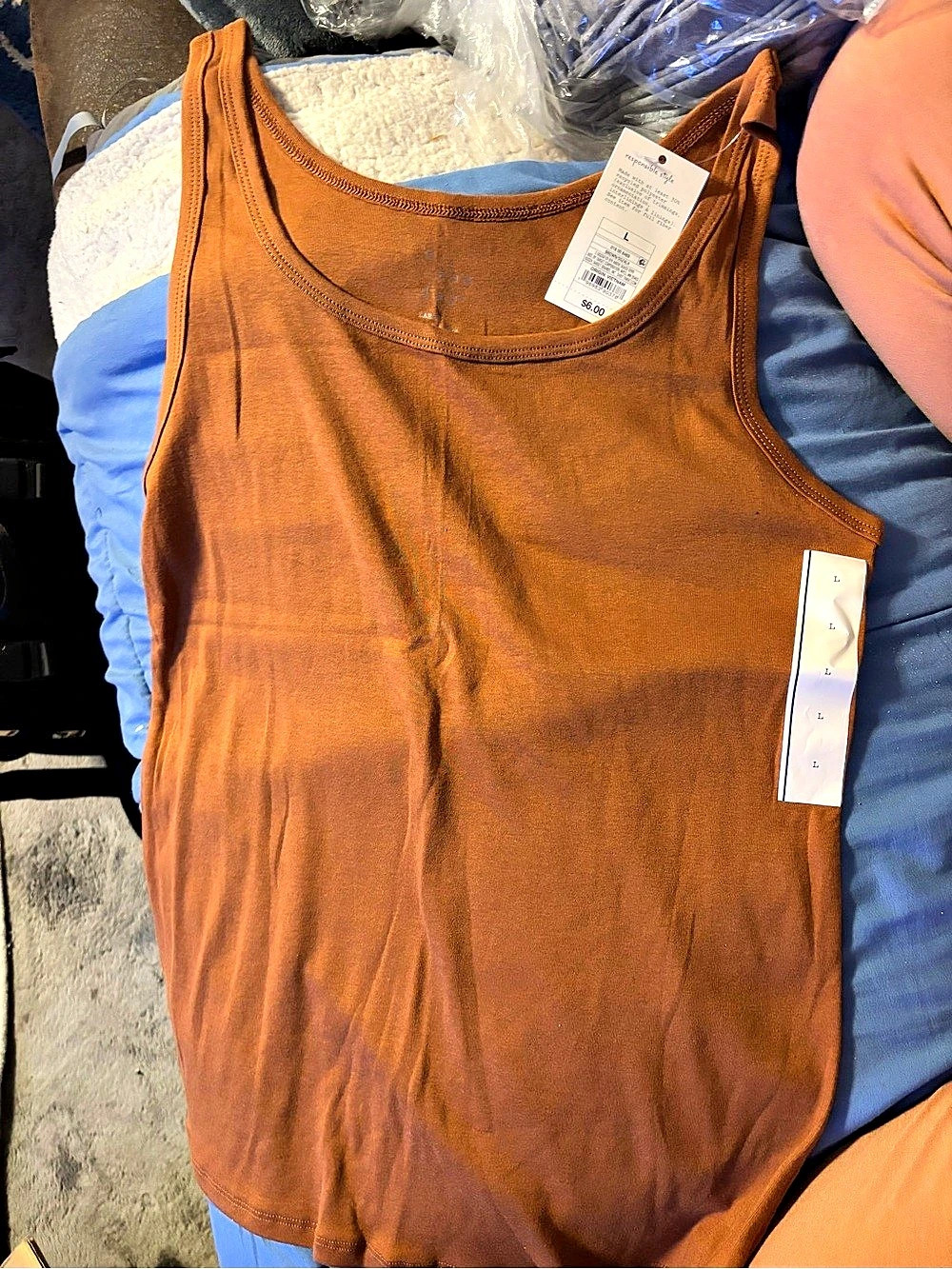 Hanes Cotton Tank Top in Brown Large NWT